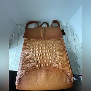 Coolcy New Fashion Casual Women Genuine Leather Backpack Shoulder Bag (Sorrel)